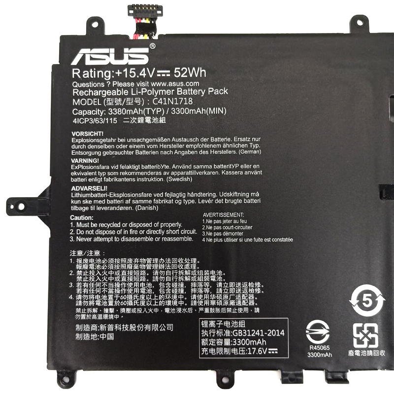 154v 3300mah 52wh c41n1718 original laptop battery for asus novago 1
