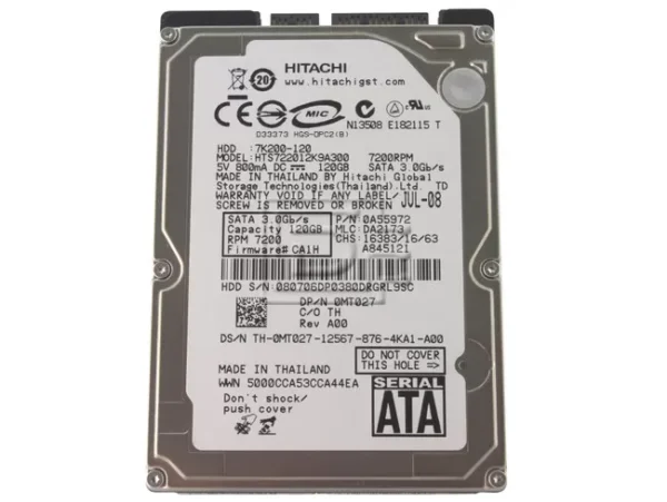 120GB 7.2K RPM 3Gbps 2.5Inch SATA Laptop Hard Disk