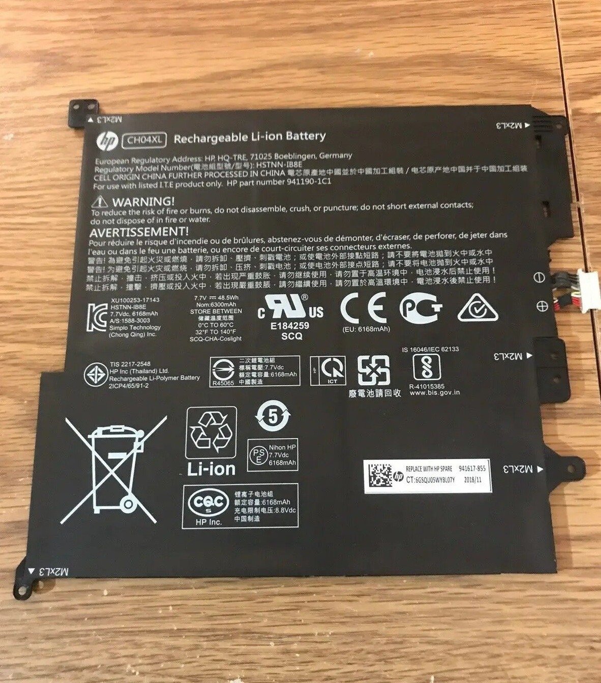 7. 7v 48wh hp ch04xl 941190-1c1 941617-855 ch04048xl-pl hstnn-ib8e laptop battery