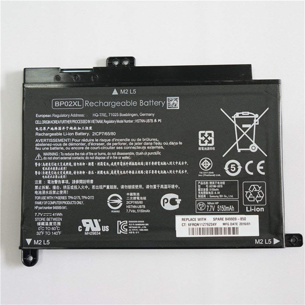 Original 7. 7v 41wh 5150mah bp02xl for hp pavilion pc 15 15-au 849909-850 (f9-21) 849569-421 hstnn-lb7h bp02041xl-- mpn: bp02xl