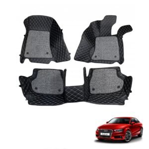 Audi A4 Premium Diamond Pattern 7D Car Floor Mats (Set of 3, Black and Beige)