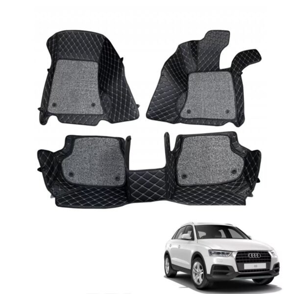 Audi q3 premium diamond pattern 7d car floor mats (set of 3, black & beige)