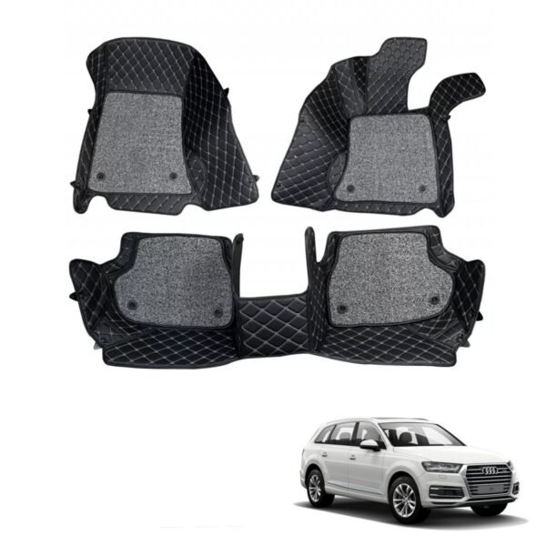 Audi q7 premium diamond pattern 7d car floor mats (set of 3, black & beige)
