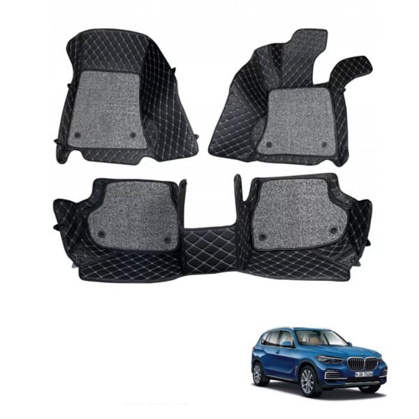 Bmw x1 premium diamond pattern 7d car floor mats (set of 3, black & beige)