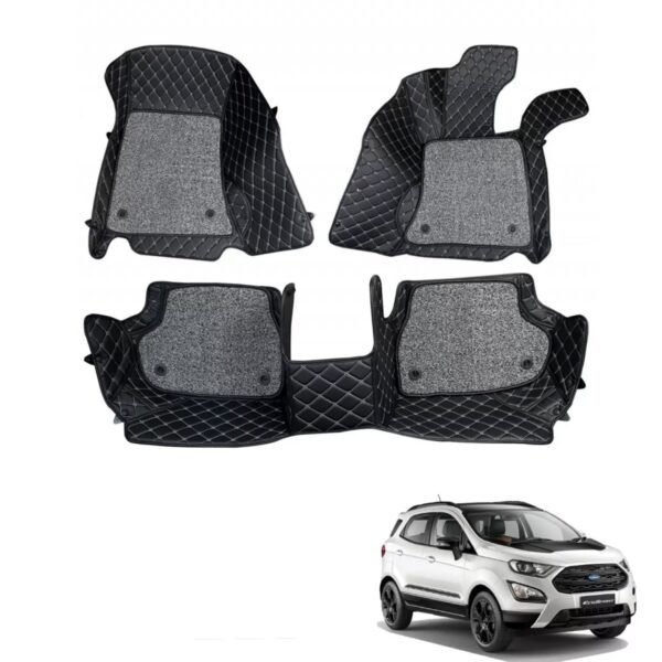 Ford ecosport premium diamond pattern 7d car floor mats (set of 3, black & beige)