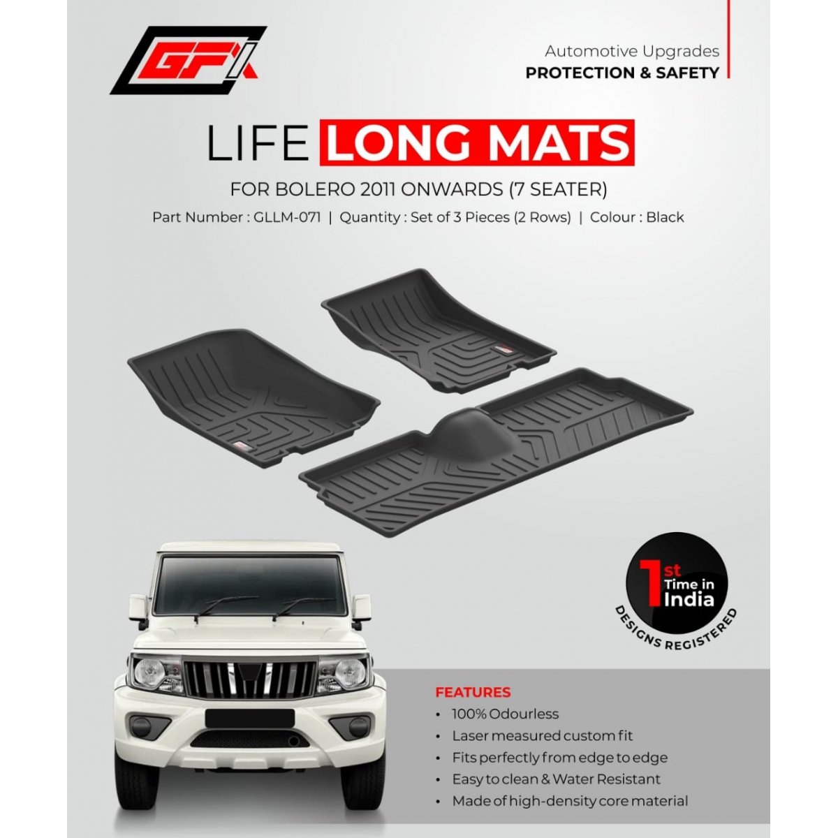 Gfx mahindra bolero 2011 onwards custom fit llm lifelong tpv mats