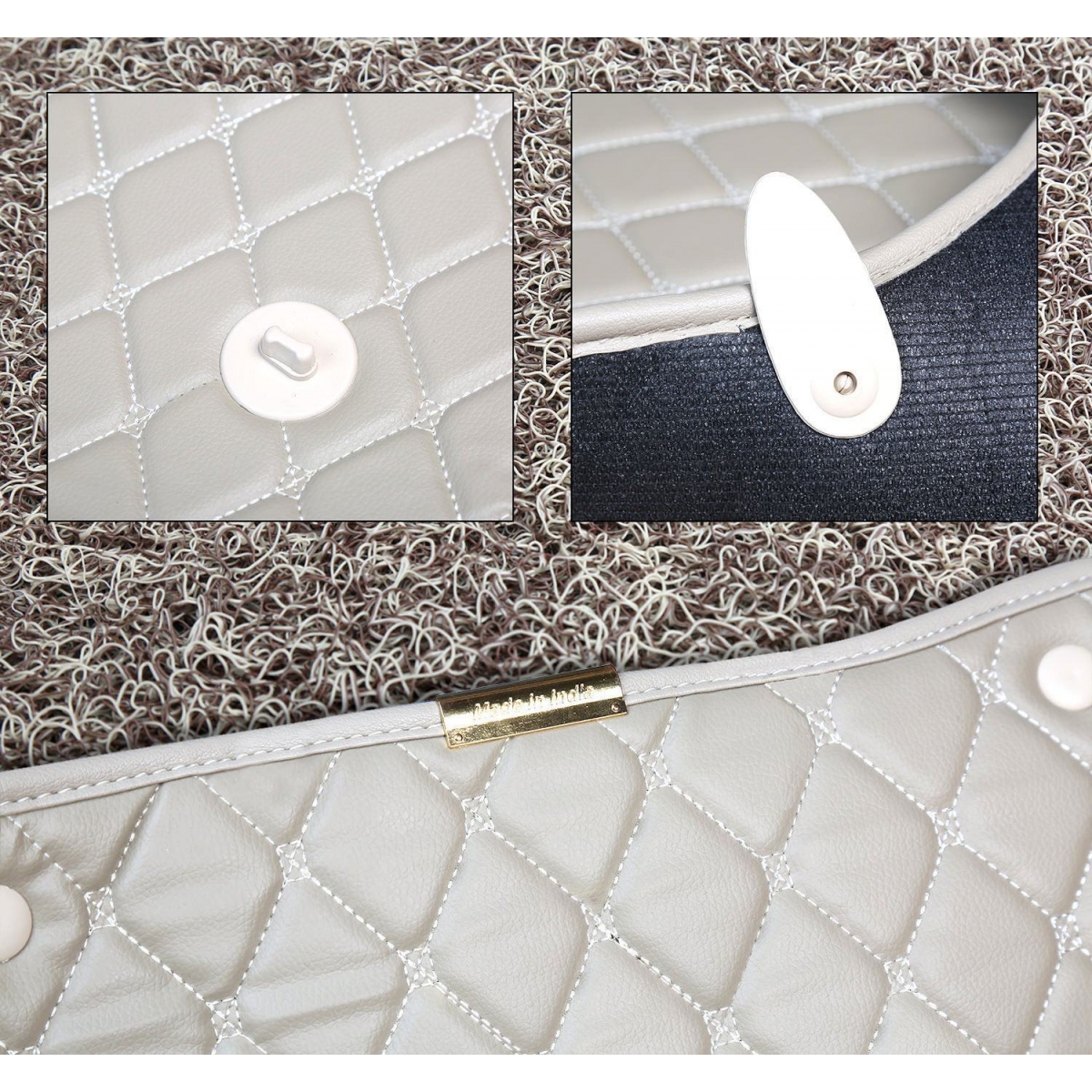 Honda amaze premium diamond pattern 7d car floor mats (set of 3, black & beige)