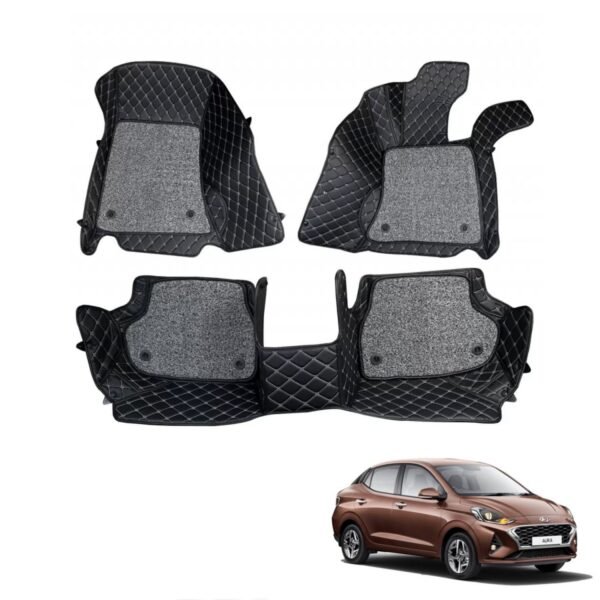 Hyundai aura premium diamond pattern 7d car floor mats (set of 3, black)