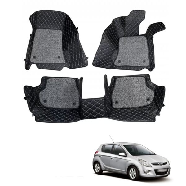 Hyundai i20 2008-2012 premium diamond pattern 7d car floor mats (set of 3, black)