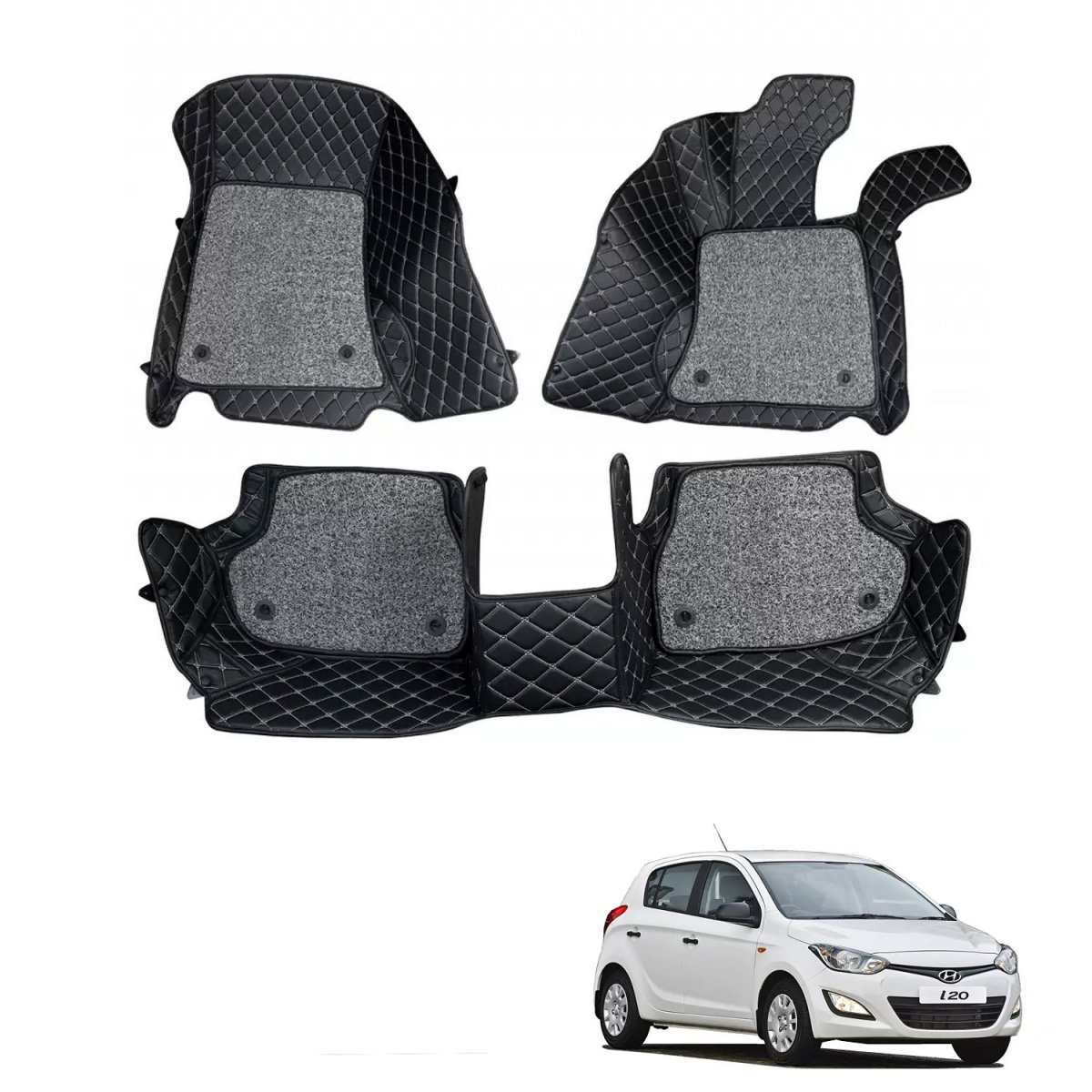 Hyundai i20 facelift 2012-2014 premium diamond pattern 7d car floor mats (set of 3, black)