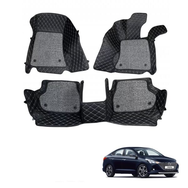 Hyundai new verna 2020 premium diamond pattern 7d car floor mats (set of 3, black)