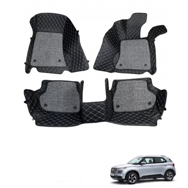 Hyundai venue premium diamond pattern 7d car floor mats (set of 3, black)