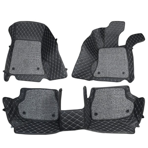 Hyundai verna 2015-2017 premium diamond pattern 7d car floor mats (set of 3, black and beige)
