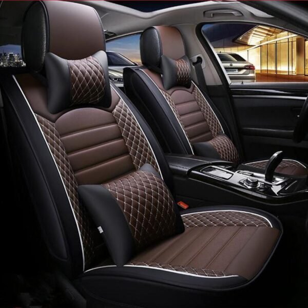 Mahindra kuv 100 pu leatherette luxury car seat cover with pillow and neck rest (coffee & black)