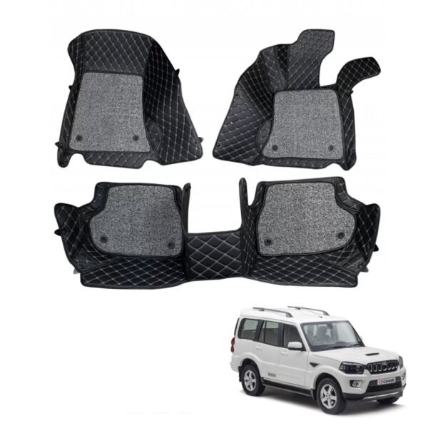 Mahindra new scorpio 2014 onward premium diamond pattern 7d car floor mats (set of 3, black and beige)