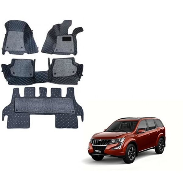 Mahindra xuv 500 2018 onward premium diamond pattern 7d car floor mats (set of 4, black and beige)