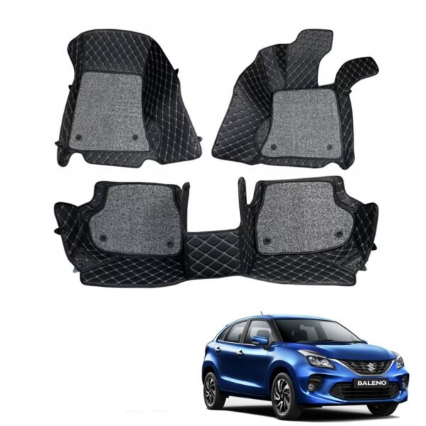Maruti new baleno premium diamond pattern 7d car floor mats (set of 3, black)