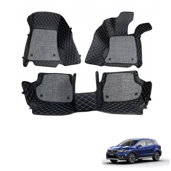 Maruti suzuki s cross premium diamond pattern 7d car floor mats (set of 3, black)