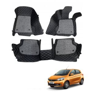 Tata Tiago Premium Diamond Pattern 7D Car Floor Mats (Set of 3, Black)