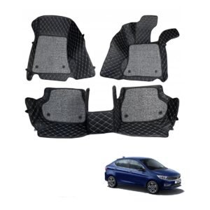 Tata Tigor 2020 Premium Diamond Pattern 7D Car Floor Mats (Set of 3, Black)