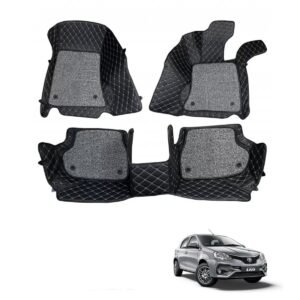 Toyota Etios Liva Premium Diamond Pattern 7D Car Floor Mats (Set of 3, Black & Beige)