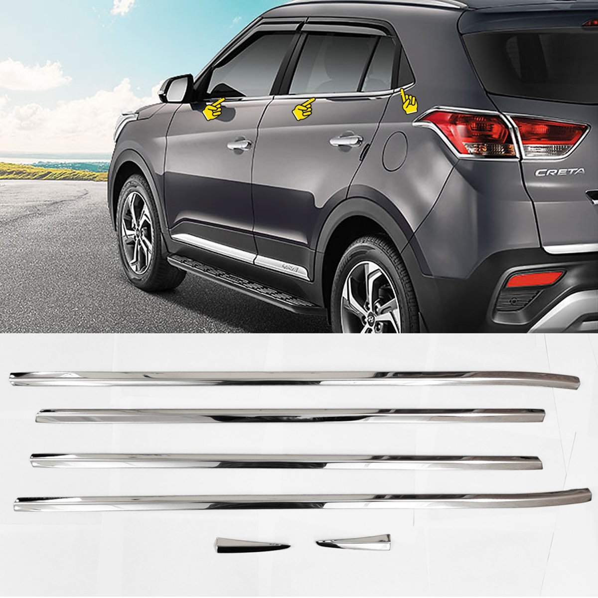Hyundai creta facelift 2018-2020 lower window chrome garnish trims (set of 6pcs. )