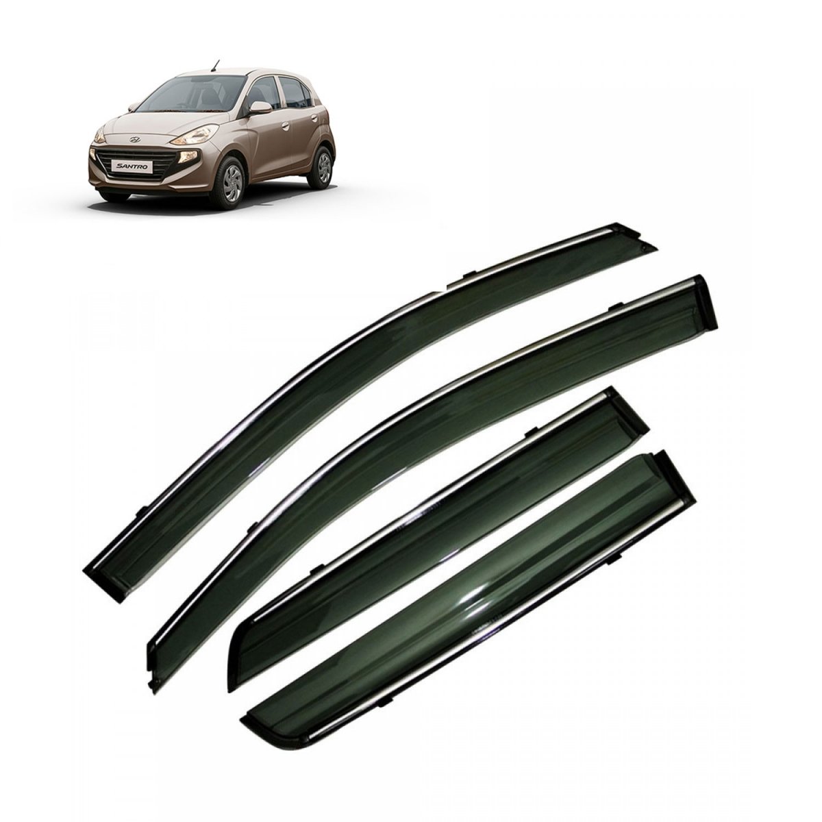 Hyundai santro 2018 onwards car window door visor with chrome line (set of 4pcs. )