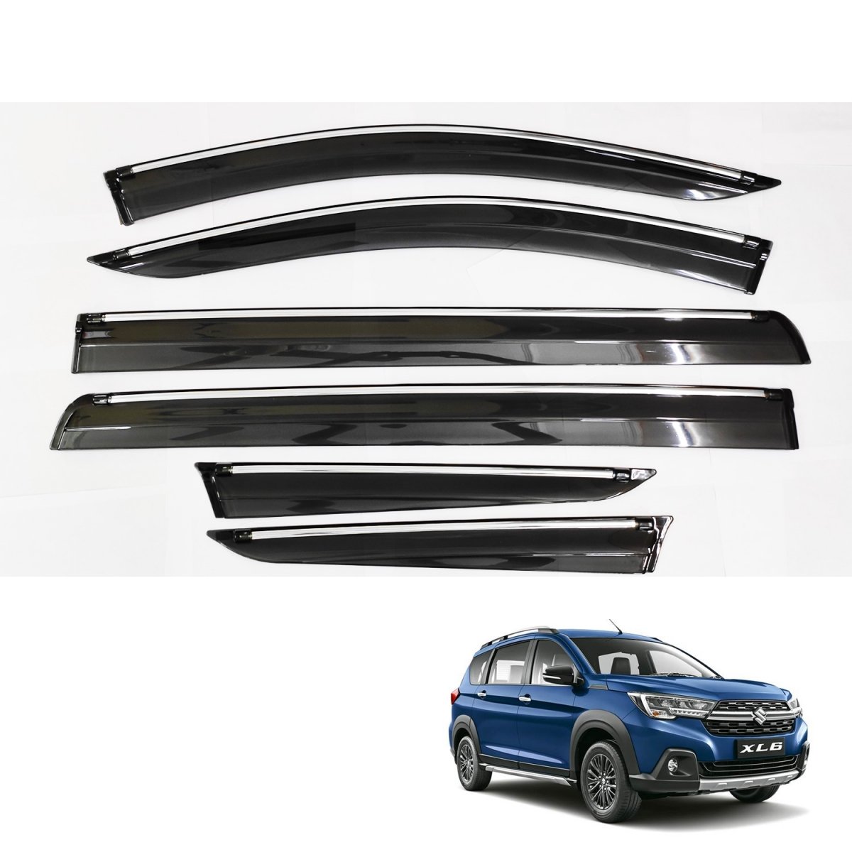 Maruti nexa xl6 car window door visor with chrome line (set of 6pcs. )