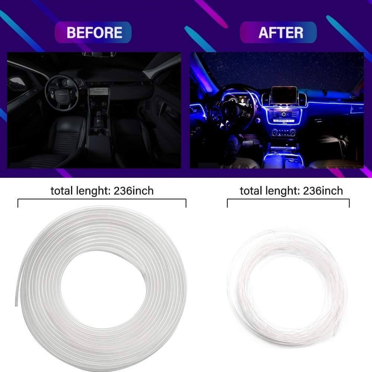 Multicolor car atmosphere ambient wireless bluetooth lighting kit with remote
