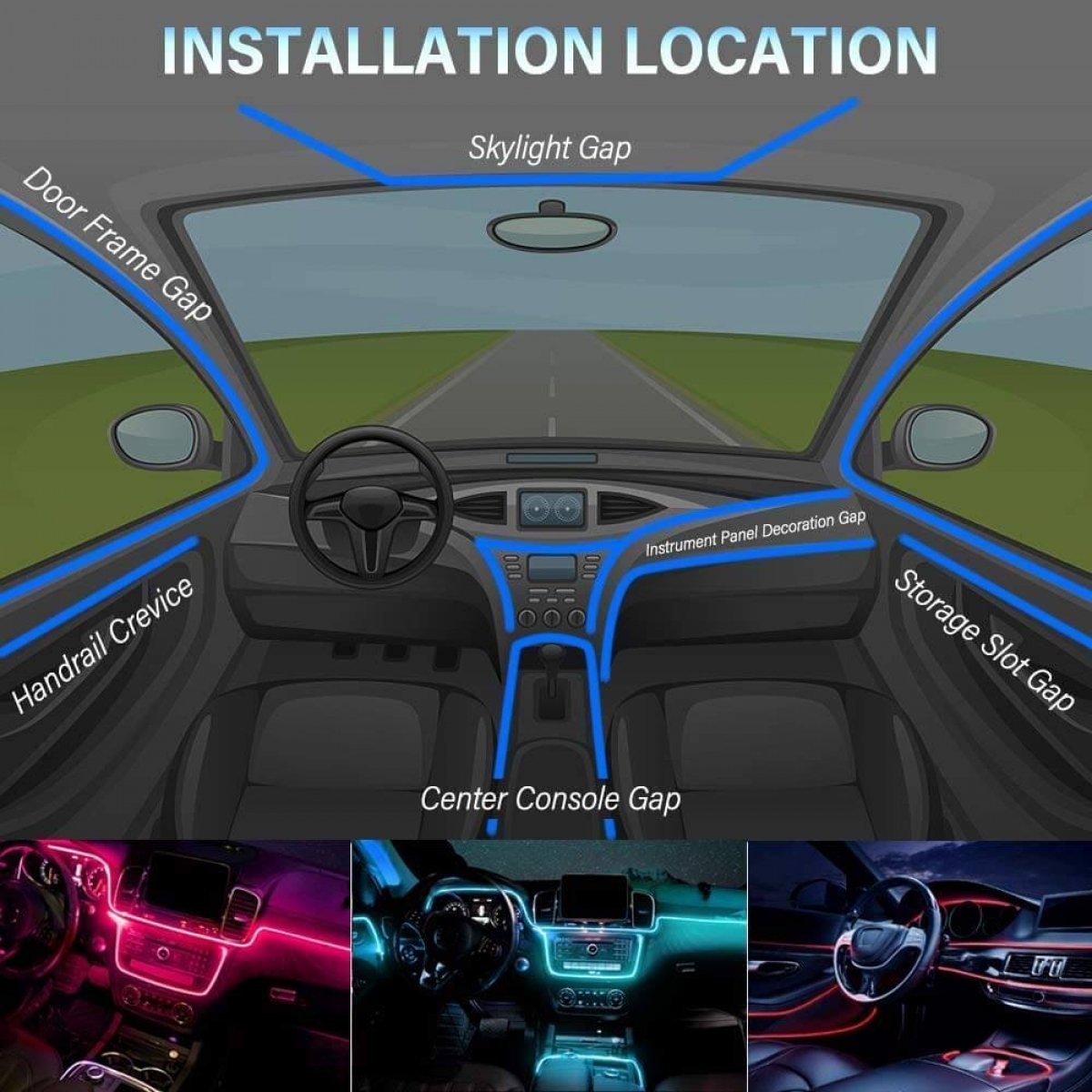 Multicolor car atmosphere ambient wireless bluetooth lighting kit with remote