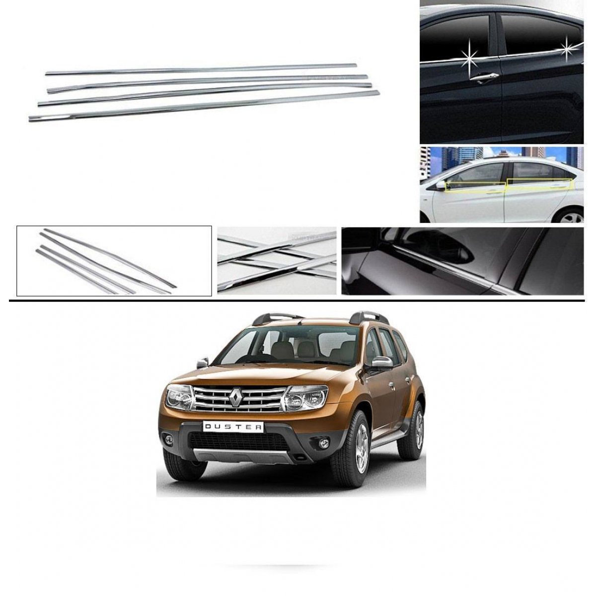 Renault duster lower window chrome garnish trims (set of 4pcs. )