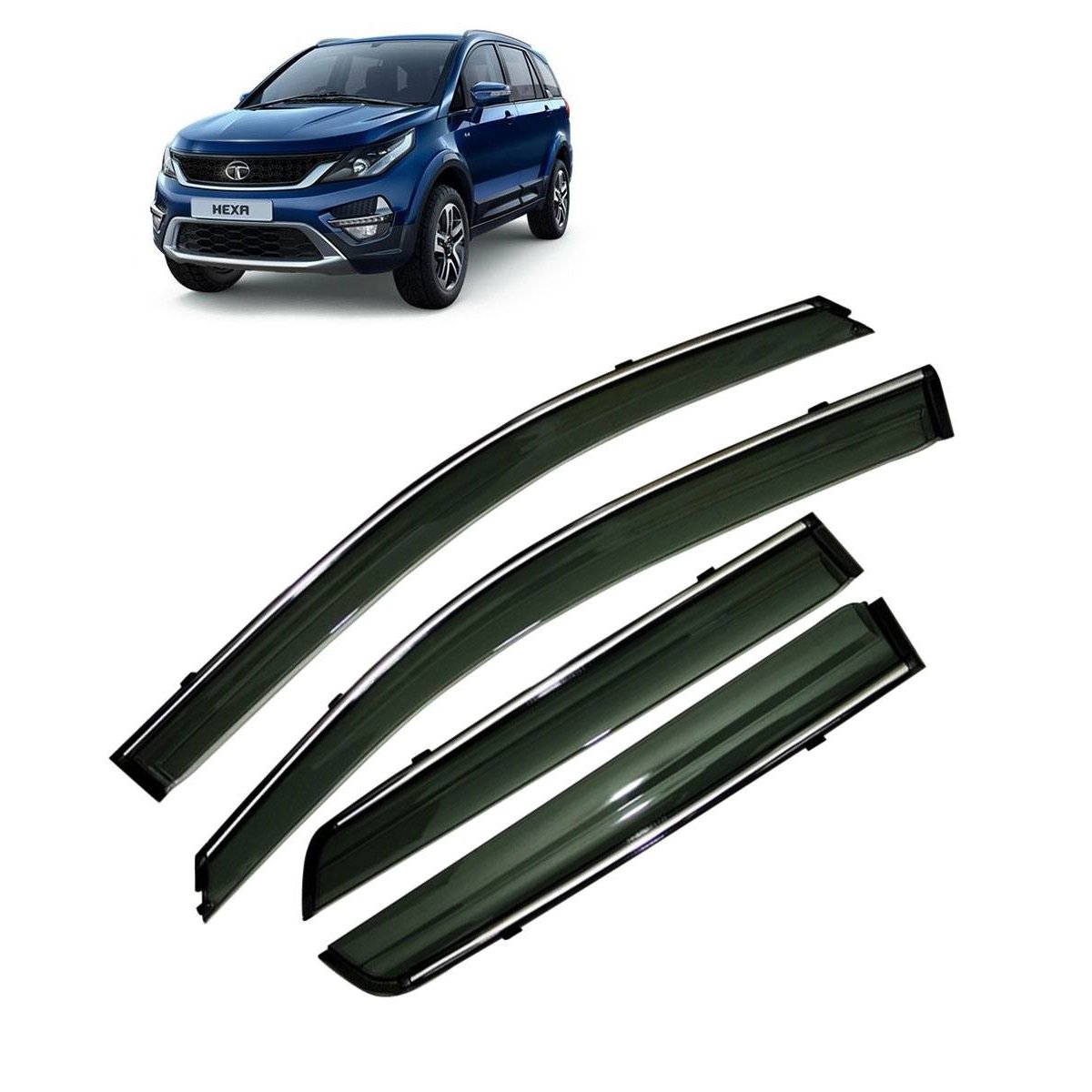 Tata hexa 2017 onwards car window door visor with chrome line (set of 4 pcs. )