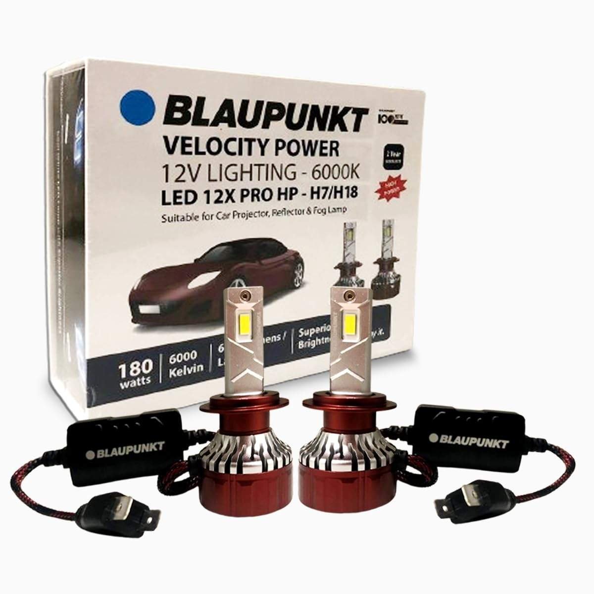 Blaupunkt car led 12x pro hp h7/h8/h16/h11/h4/h9 180-watt headlight | 6000k | 6500 lumens | high power | 2 year warranty