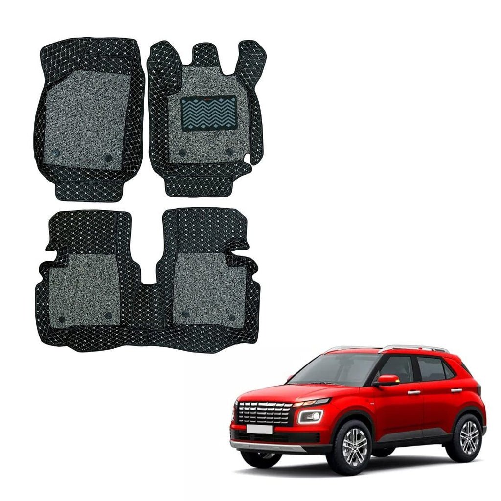 Hyundai venue (2022) lavish floor mats - black/silver colour
