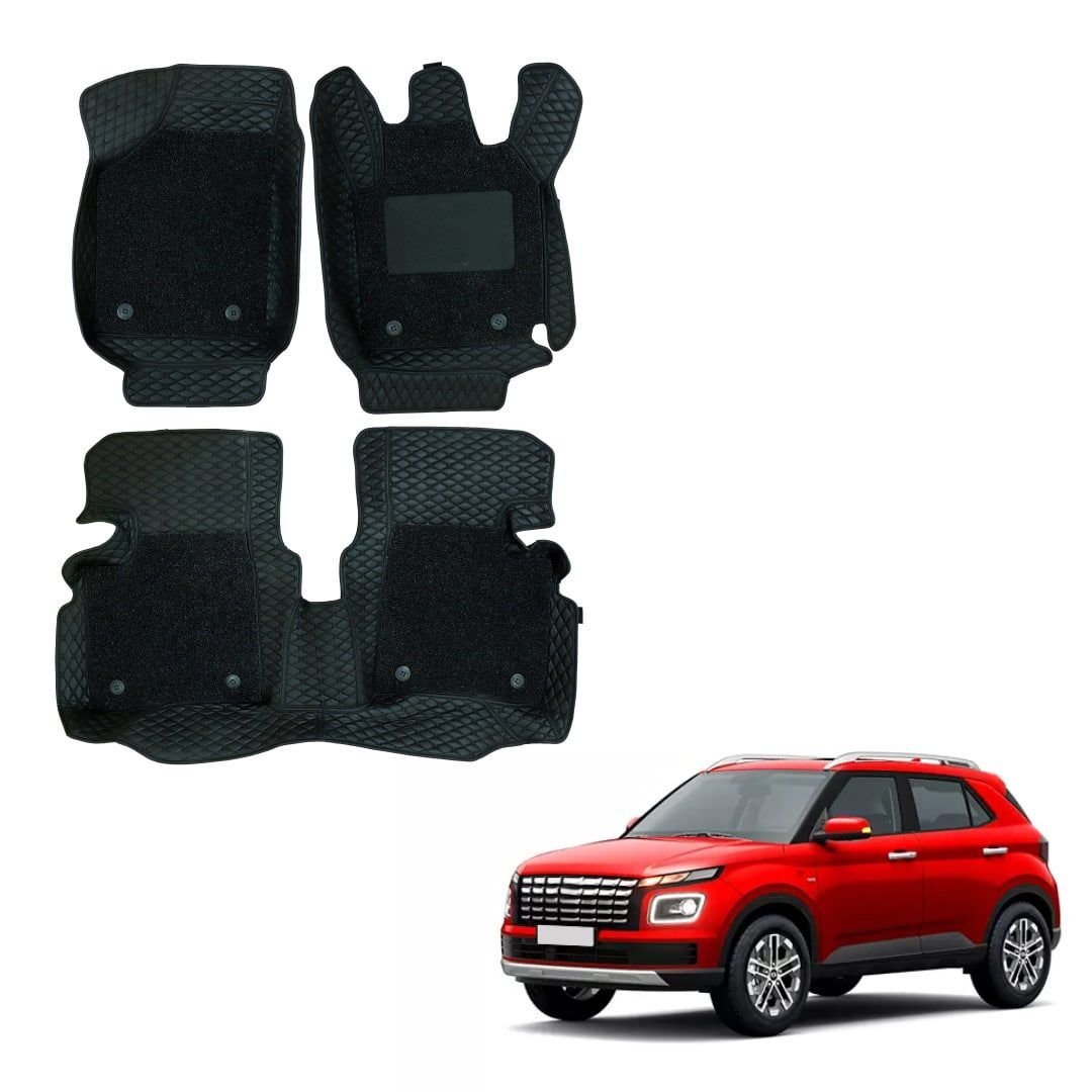 Hyundai venue (2022) spacious 7d foot mats - black colour