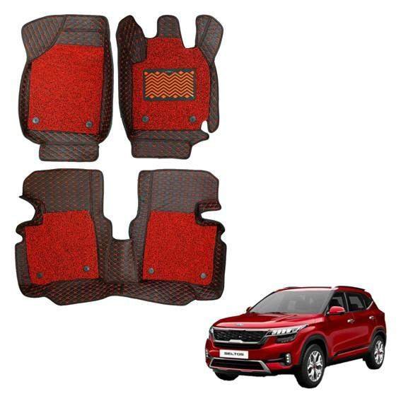 Kia seltos luxury 7d foot mats - red colour