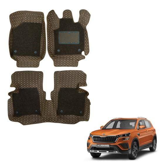 Luxurious foot mats for skoda kushaq - brown colour