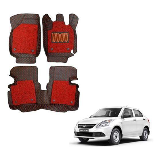 Maruti suzuki swift dzire (2012-2016) stylish 7d floor mats - black/red colour