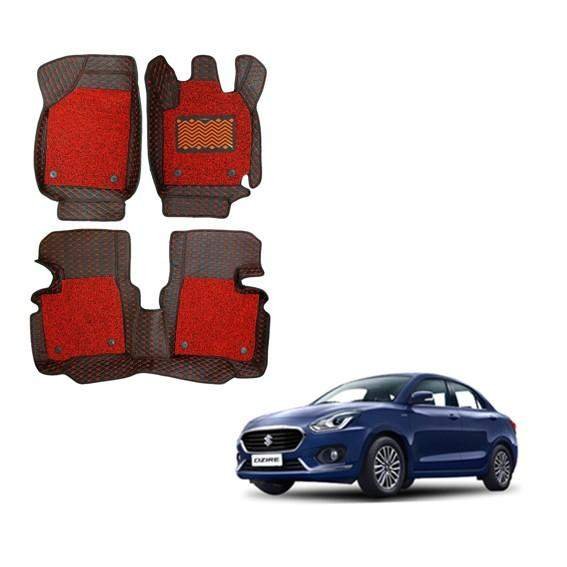 Maruti suzuki swift dzire (2017) spacious 7d floor mats - black/red colour