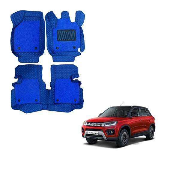 Maruti suzuki vitara brezza (2020) spacious 7d foot mats - blue colour