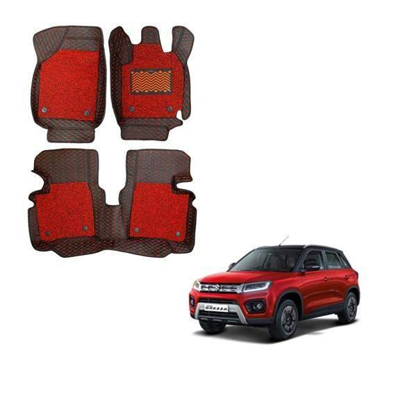 Maruti suzuki vitara brezza (2020) waterproof 7d mats - black/red colour