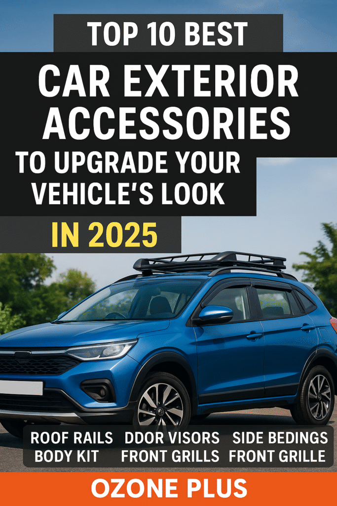 Car exterior accessories including roof rails, spoilers, and door visors for 2025