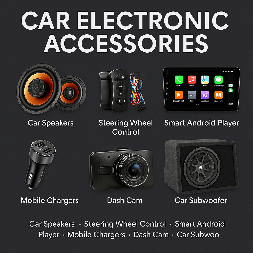 Car electronic accessories including car speakers, steering wheel control, smart android player, mobile chargers, dash cam, and car subwoofer | ozone plus