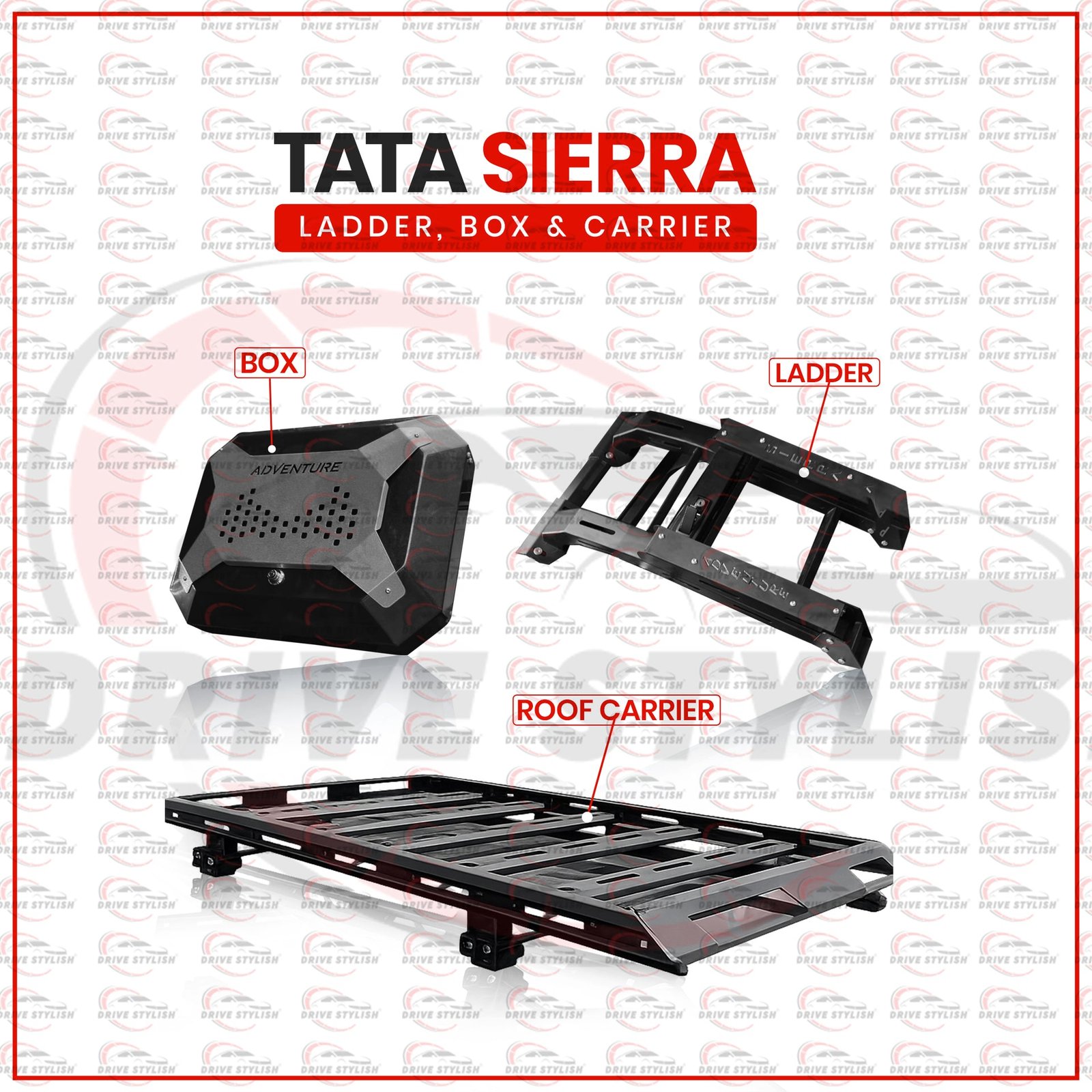 Tata sierra roof ladder, box, and carrier kit